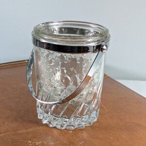 Luminarc clear glass ice bucket with chrome handle, polkadot glass liner jar